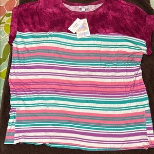 LuLaRoe Pink and Green Striped Top